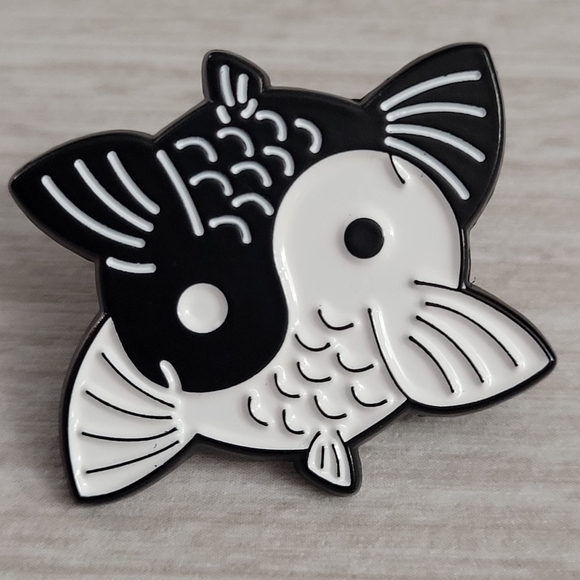 Koi Fish Yin & Yang Enamel Pin - Picture 1 of 10